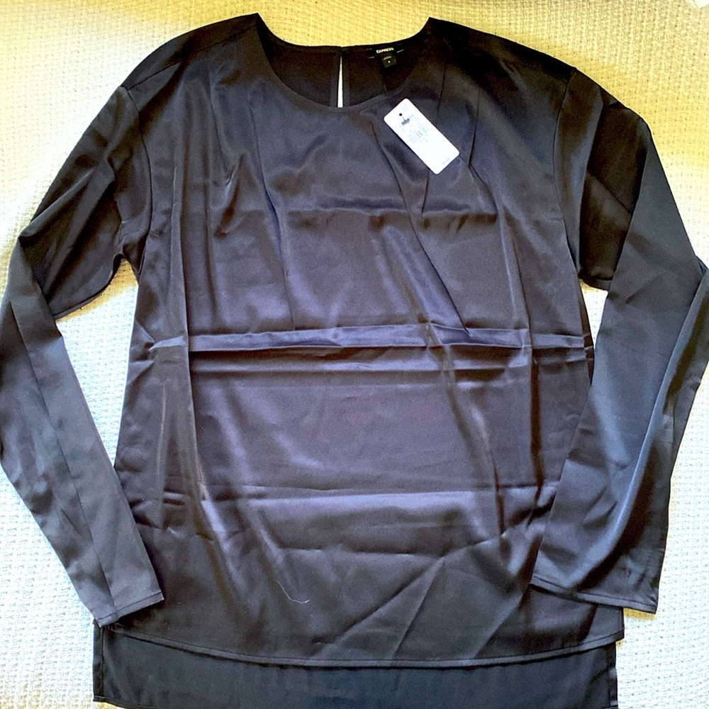 Black Silk Peasant Top